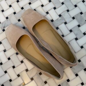 Aeyde Suede Square-Toe Flats in Taupe